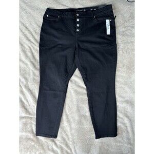 Tahari Women's Size 24W Amelia Button Fly Skinny Jeans,black